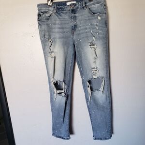 KanCan Women's 13 30 Light Wash Distressed Denim Jeans White Splatter Dots